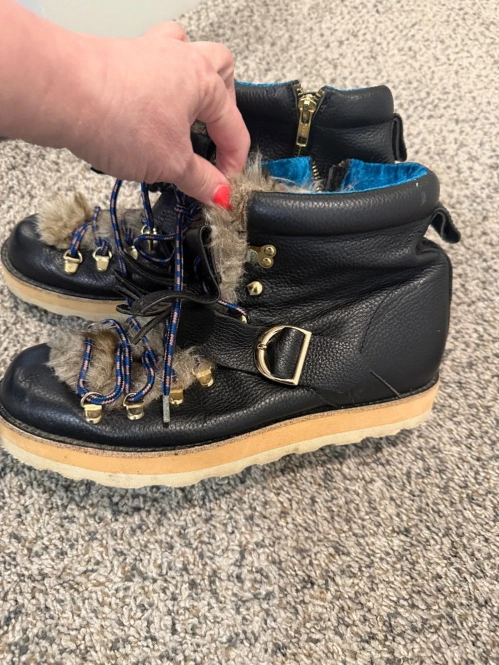 IRREGULAR CHOICE Big Mama LEATHER & FUR Chukka Biker Indian Boots WOMENS 11.5/12